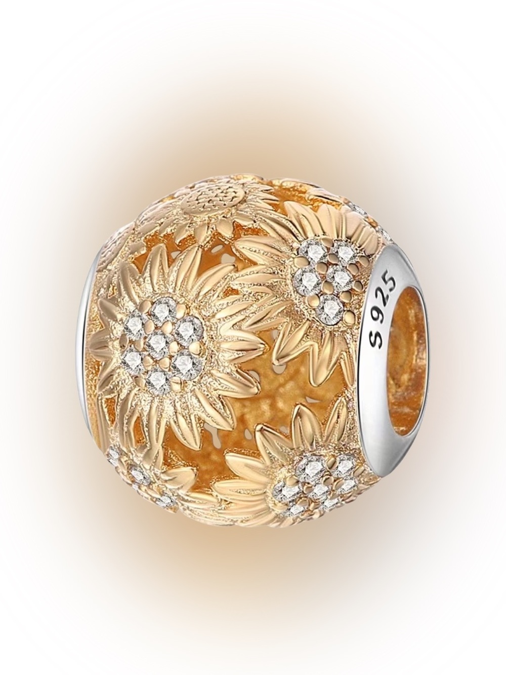 🌻 Sterling Silver Gold Sunflower Floral CZ Charm